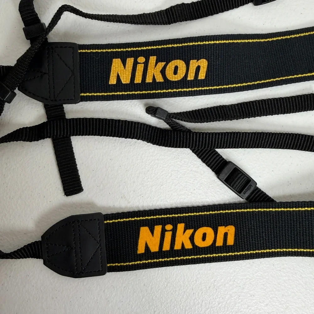 Nikon Camera Neck Strap Adjustable Woven Logo Black Yellow 2 Piece Lot Secure